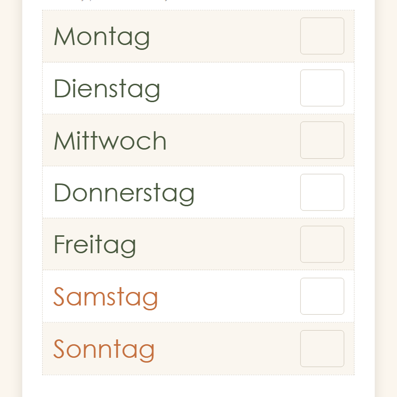 Der Wochenplan für Ihr Kind