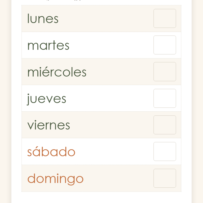 El calendario semanal del niño